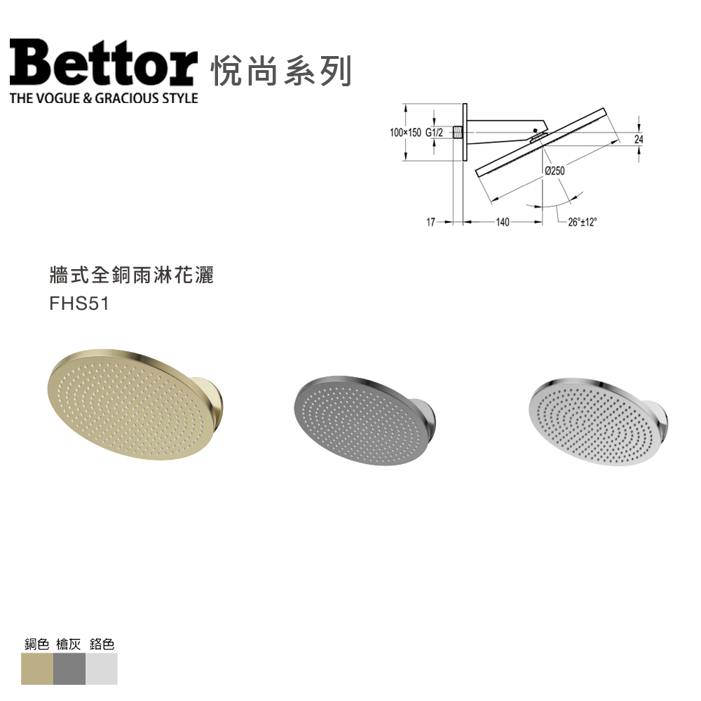 FHS51 牆式全銅雨淋花灑-悅尚系列